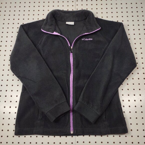 Columbia Fleece Black with Purple Zipper, Size Kids Large - Picture 1 of 7